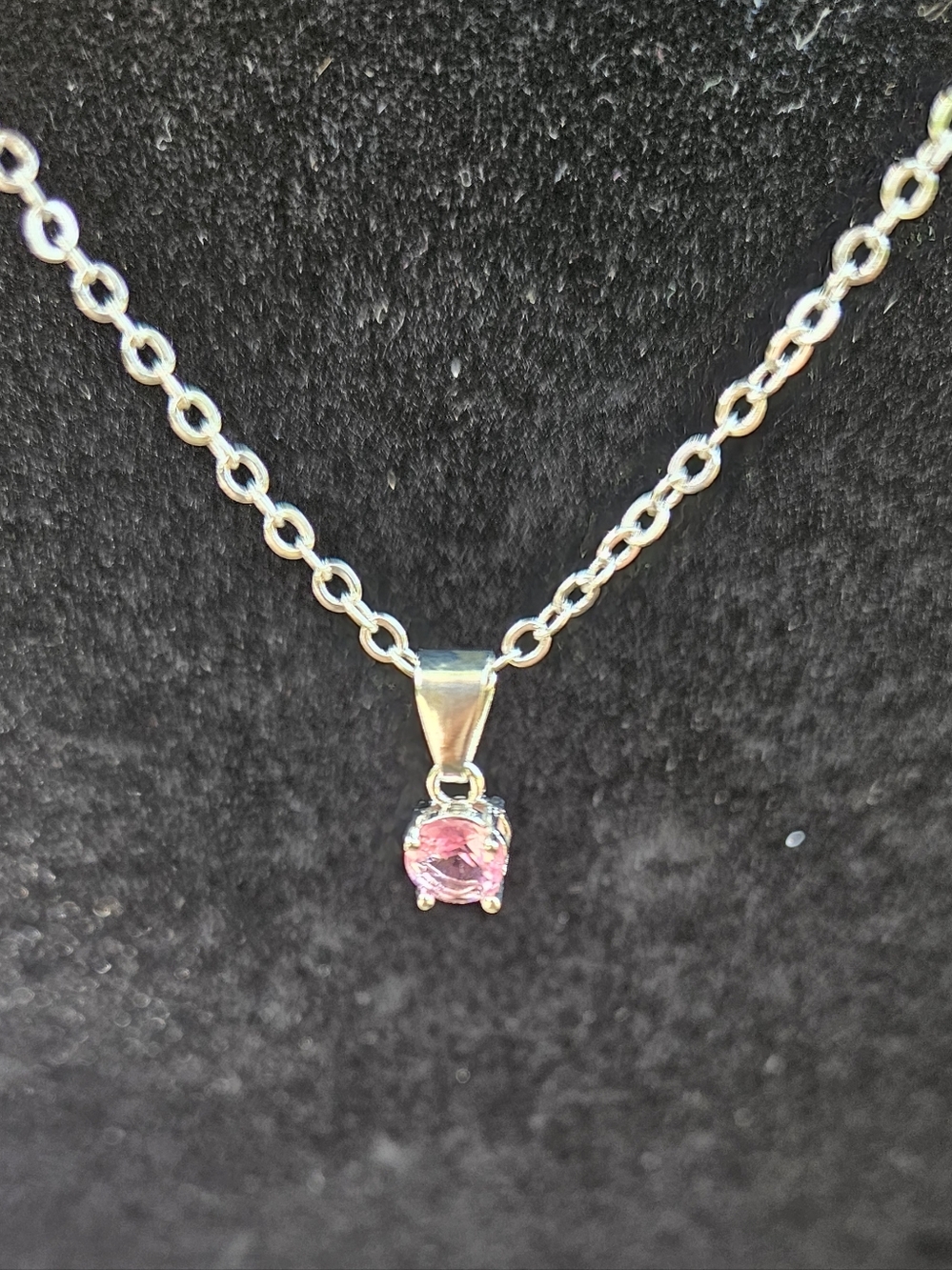 EFFY 18" October Birthstone Pendant Necklace-Pink Glass- Silver-Lobster Clasp